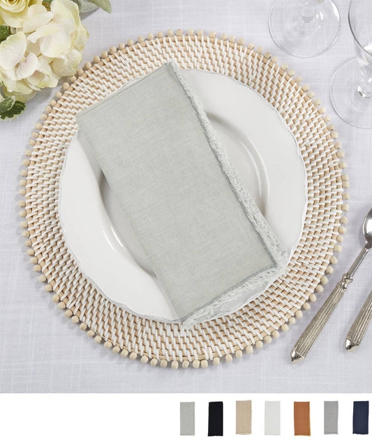 13009 - Blue-Grey Fringed Stone Washed Pure Linen 20" Dinner Napkin