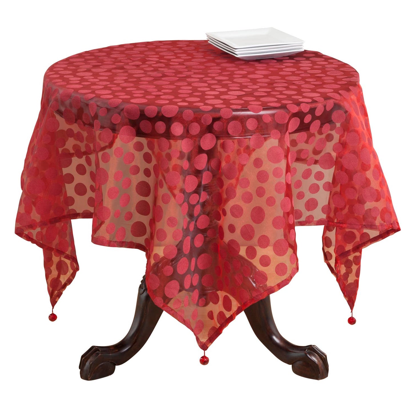1893 - Burgundy Flocked Dot Organza 54" Tablecloth