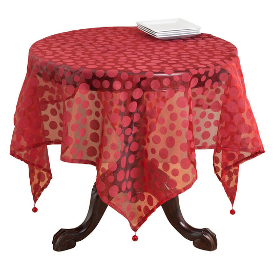 1893 - Burgundy Flocked Dot Organza 54" Tablecloth