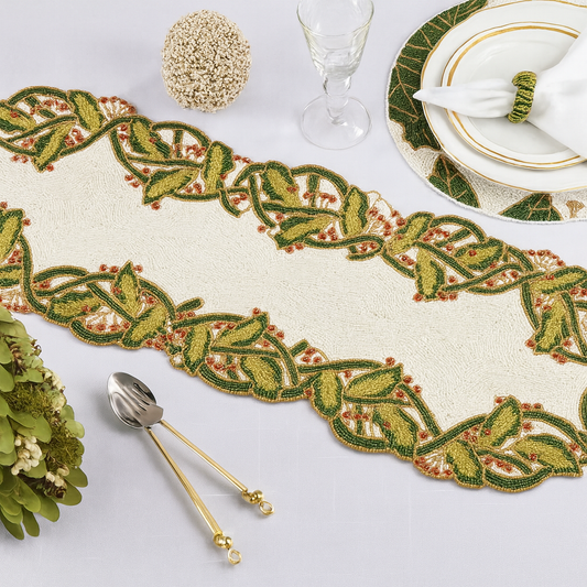 1656 - Shimmering Beaded Holiday 13"x36" Table Runner