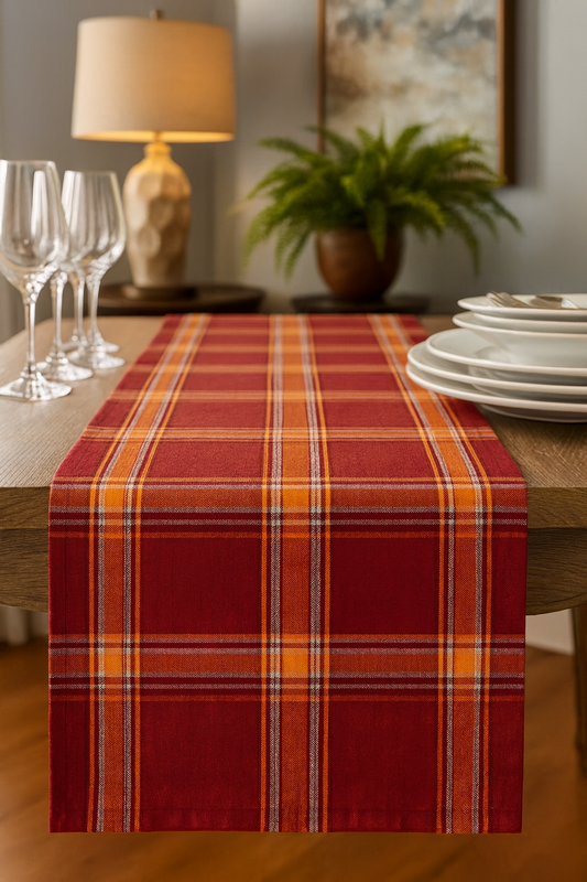 1016 - Red Flannery Plaid 16"X72" Cotton Table Runner