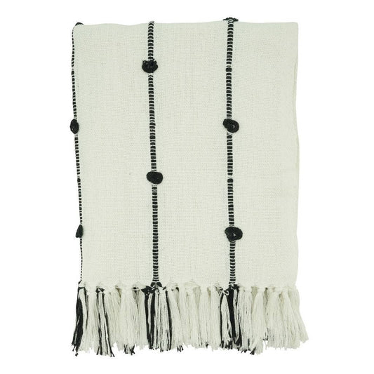 TH174 - White-Black Knotted Cotton 50"X60" Throw Blanket
