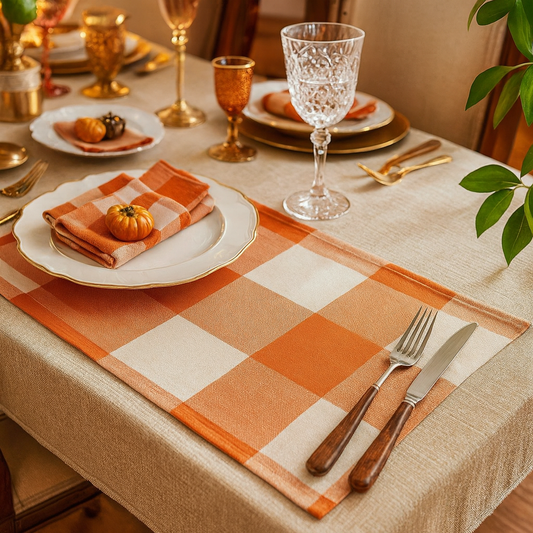 5340 - Buffalo Plaid Orange-White 14"x20" Cotton Placemat