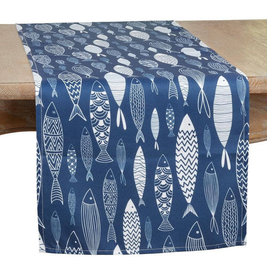 3347 - Navy Blue Fish Design Navy Blue Table Runner
