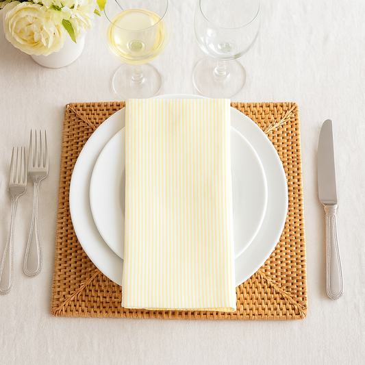 TBL0022 - Yellow Neutral Striped Cotton 20" Dinner Napkin