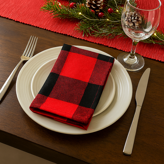 XS0007 - Buffalo Plaid Red Black Cotton 20" Cloth Napkin