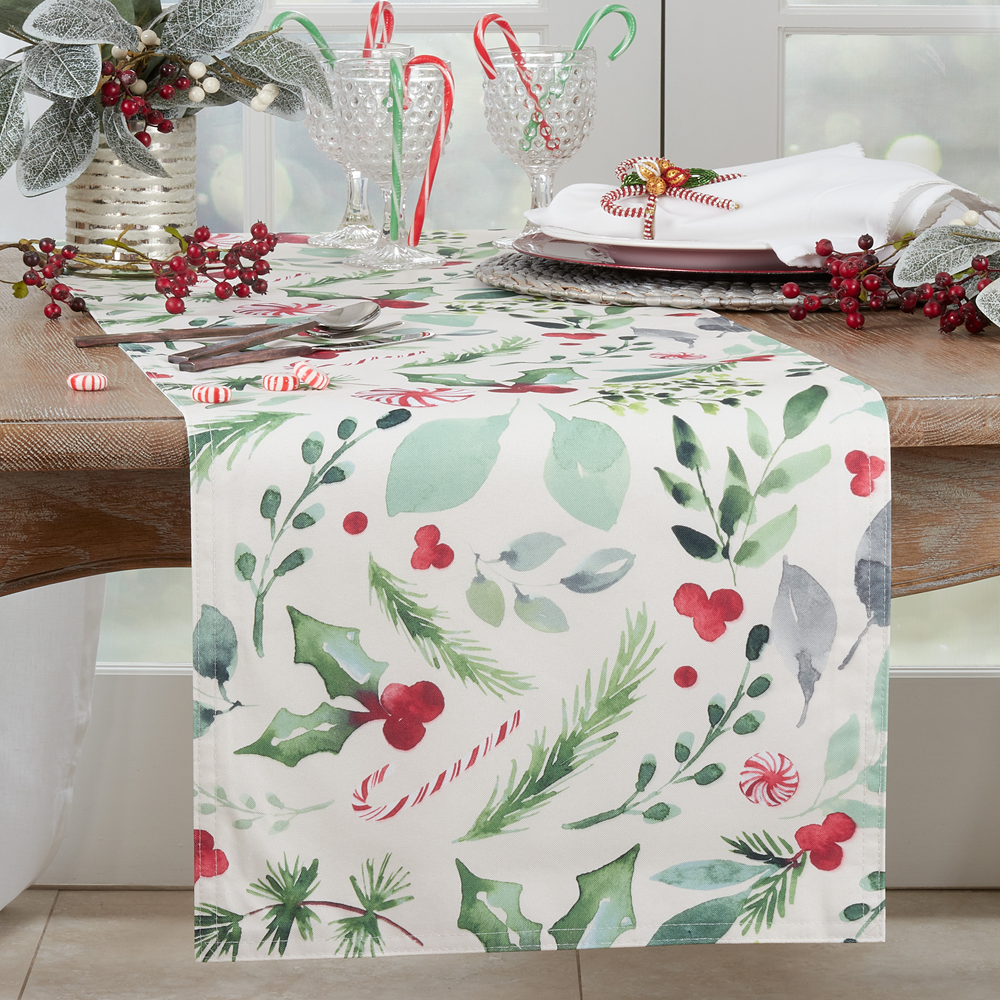 2121 - Christmas Foliage & Candy Canes Table Runner