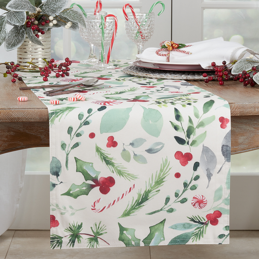 2121 - Christmas Foliage & Candy Canes Table Runner