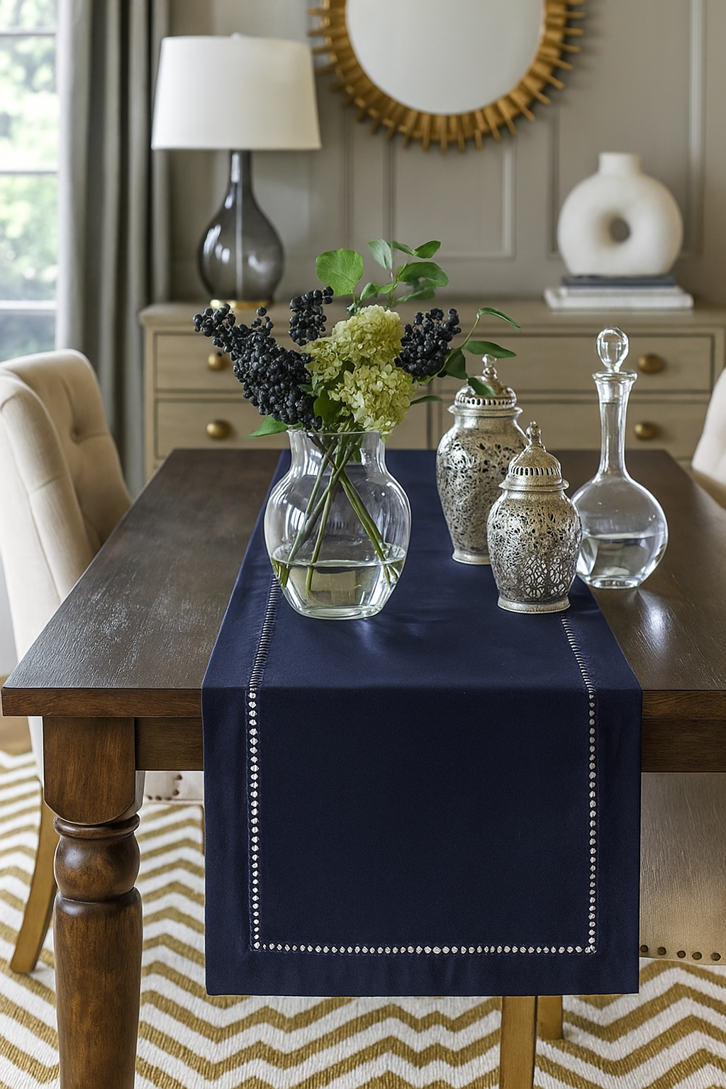 7300 - Navy Blue Hemstitch Table Runner