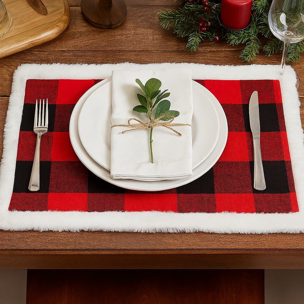 XS0008 - Buffalo Plaid Faux Fur Border 13x19 Inch Placemat