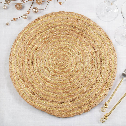 1104 - Gold Shimmer Spiral Jute 15" Round Placemat