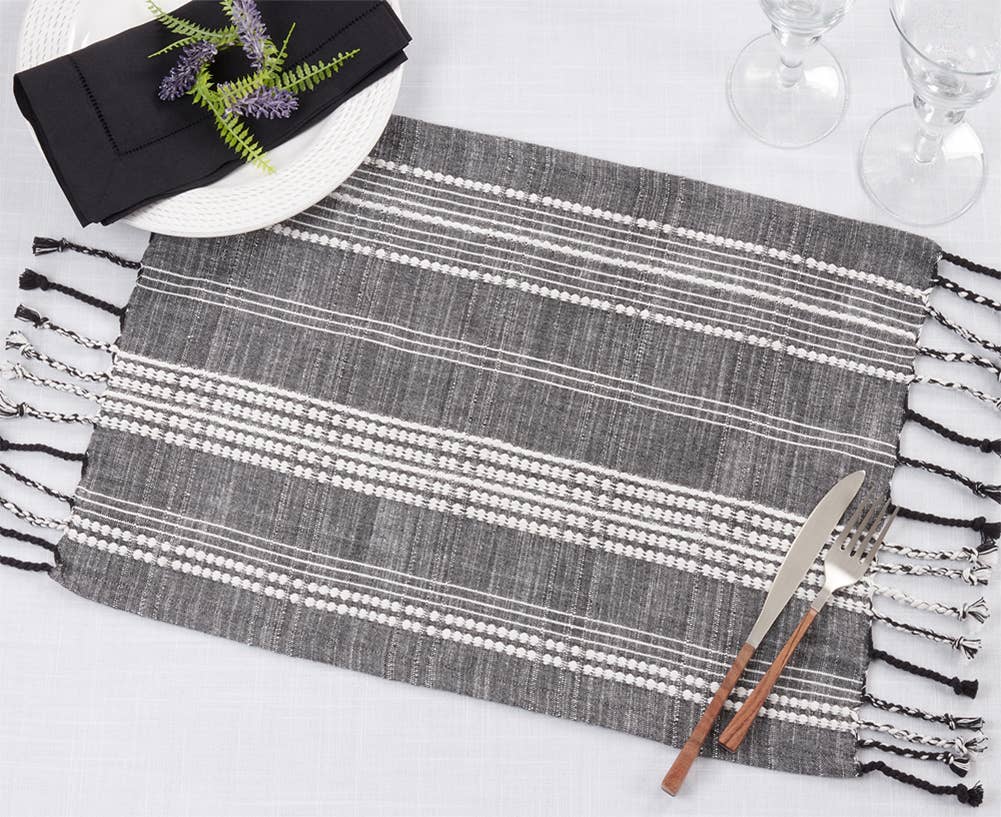 6091 - Black-White Stripe Cotton 14"X20" Placemat