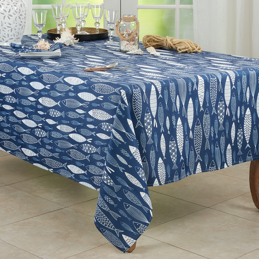 3347 - Unique Fish Navy Blue Tablecloth