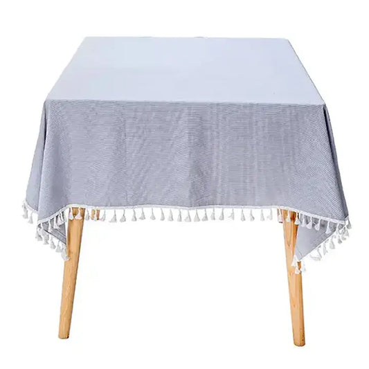 TBL0070 - Grey Houndstooth Cotton Blend Tablecloth with Tassels