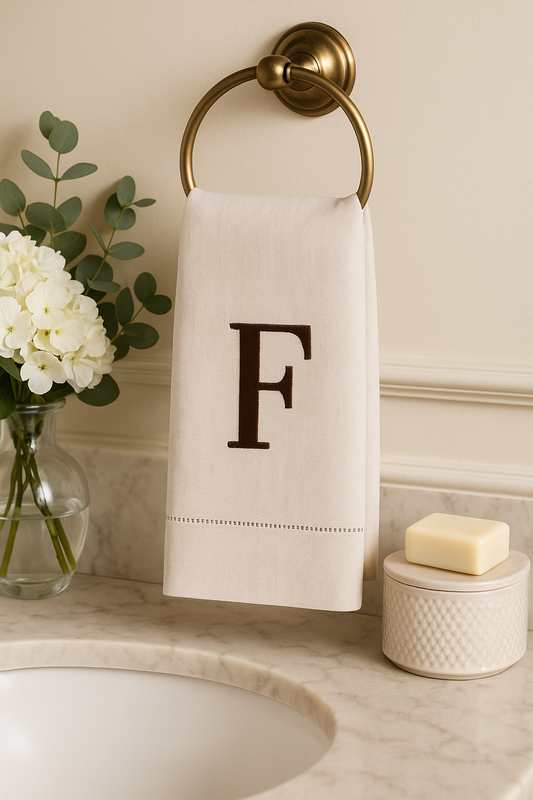 019F - Embroidered Letter "F" Natural 14"x22" Hand Towel
