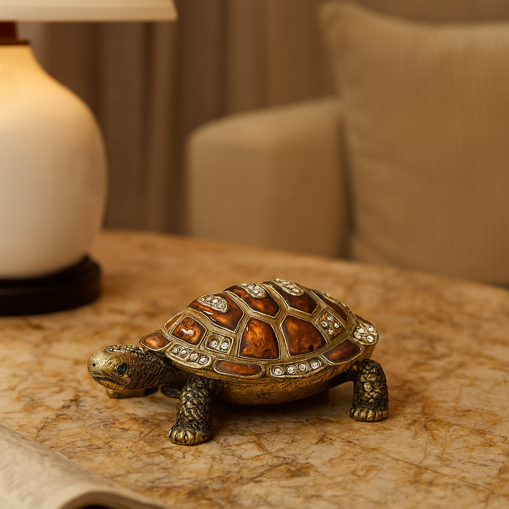 HA449 - Jeweled Turtle Bronze 3" Trinket Box