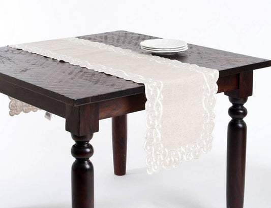 QX168 - Embroidery Natural Linen Blend 16"x68" Table Runner
