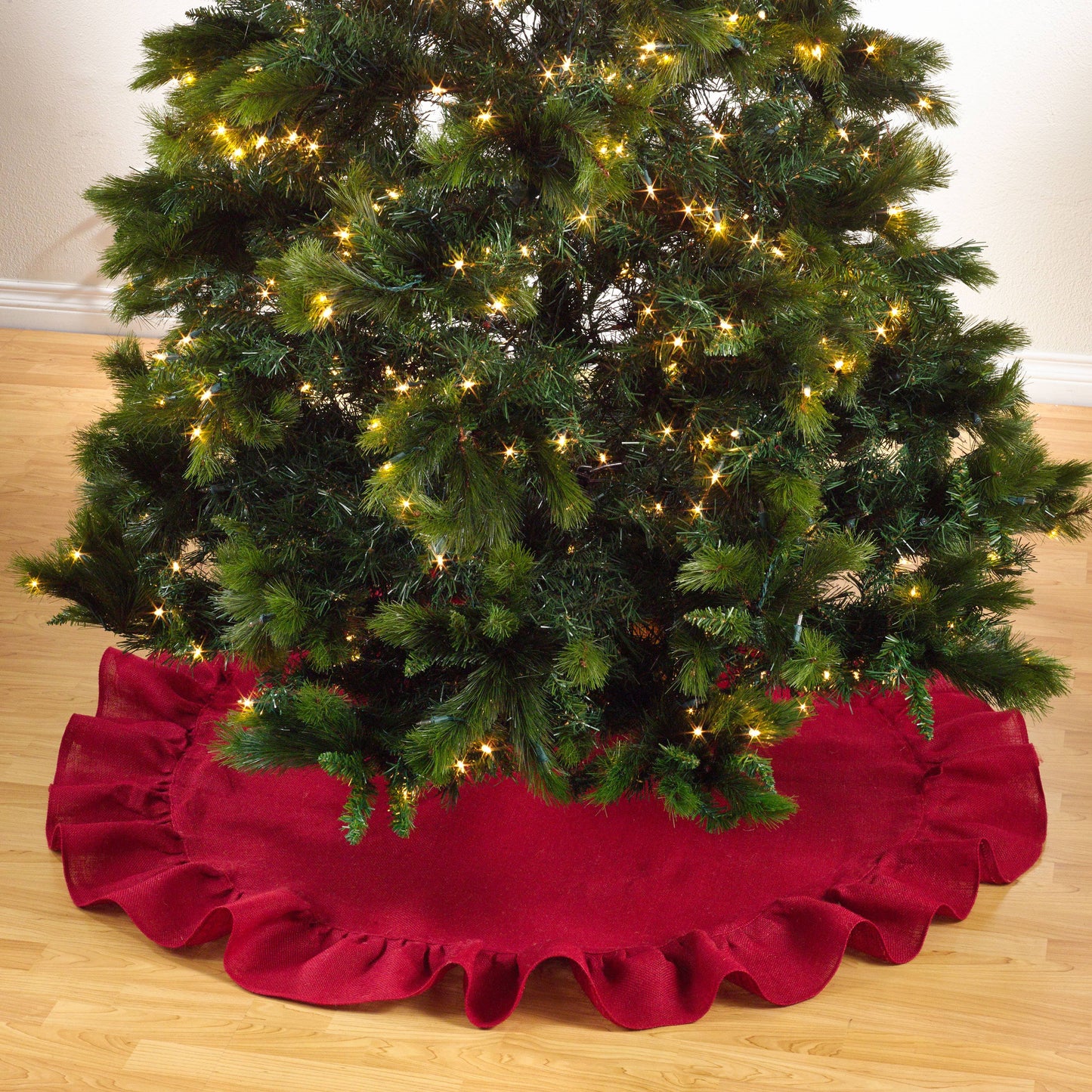 9613 - Red Ruffle Trim Burlap Christmas Tree Skirt