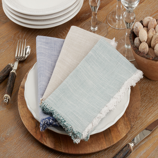 1919 - Two-Tone Cotton 20" Fringe Cloth Napkin - 3 Colors