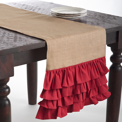 H100 - Red Ruffle Burlap Table Runner