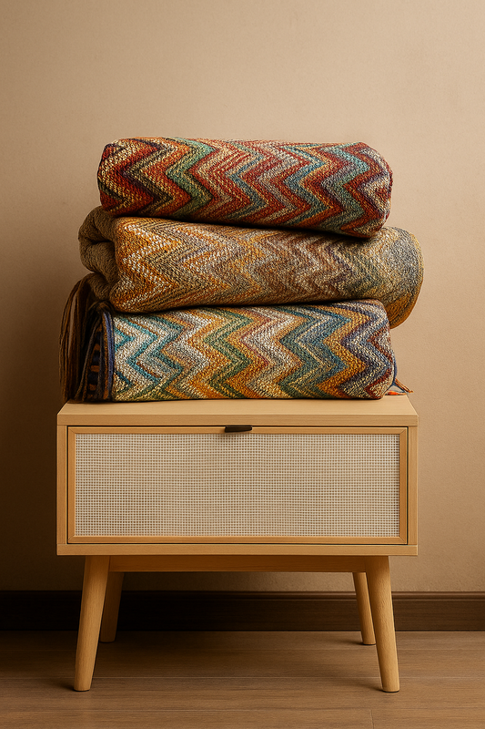 TH0022 - Zigzag Soft Boho Throw Blanket with Tassels