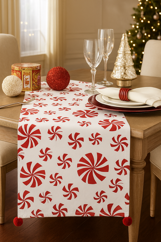 6153 - Peppermints Red-White Cotton Table Runner