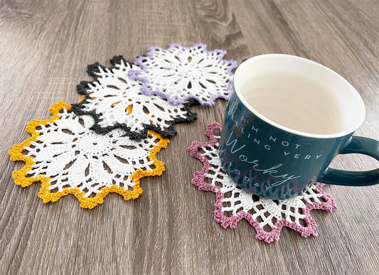 DL0005 - Handmade Crochet Cotton Whirlwind 6" Two-Tone Coaster Doily