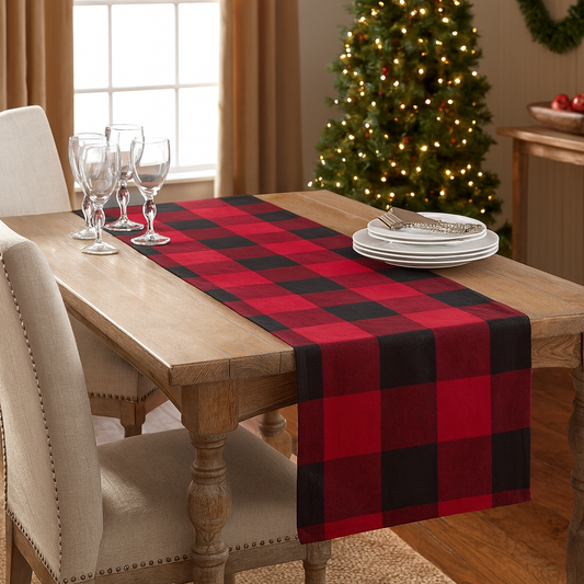 9025 - Buffalo Check Cotton Black-Red Table Runner