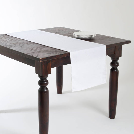 9113 - Basket Weave White Table Runner – 16" x 72"