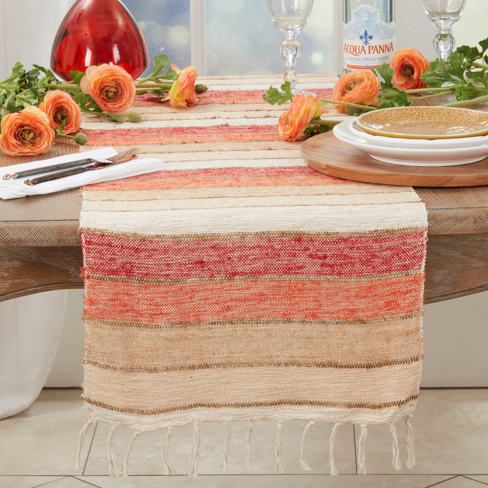 1222 - Striped Cotton Orange Multi 16"x72" Table Runner