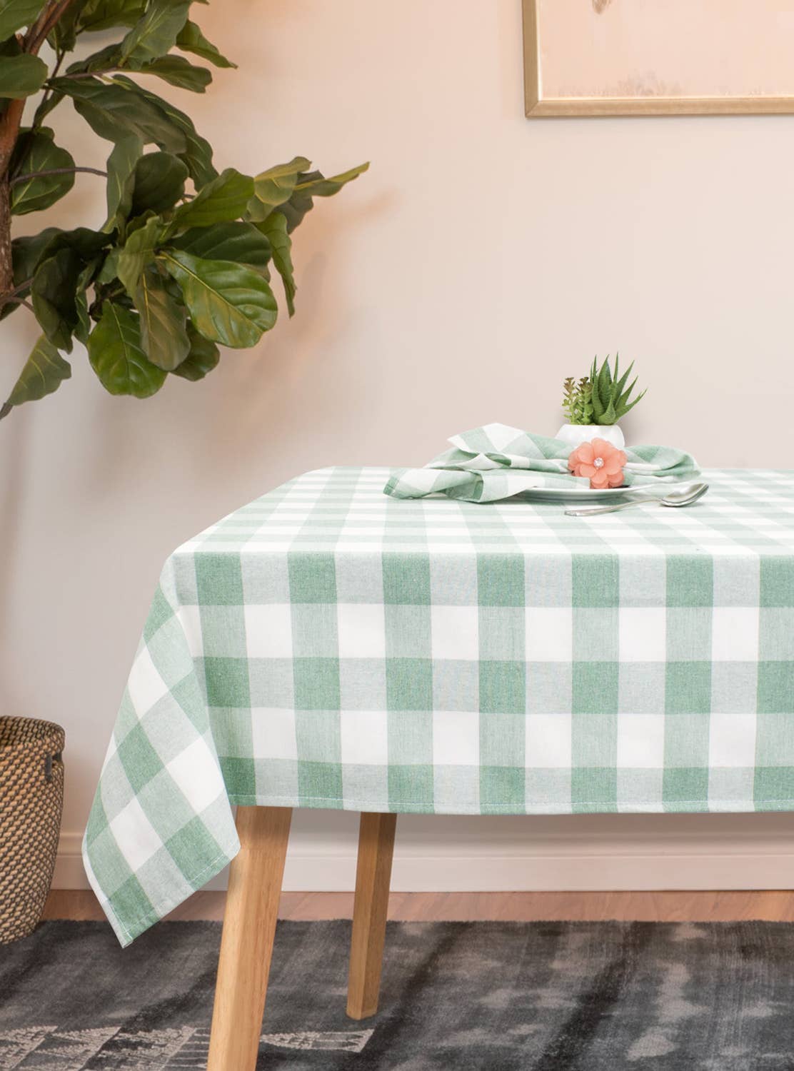 TBL0027 - Green-White Buffalo Plaid Thin Soft 56" Tablecloth