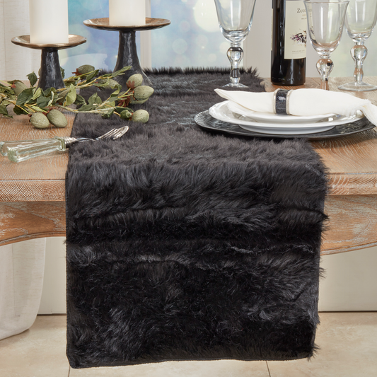 197 - Black Elegant Faux Fur Table Runner