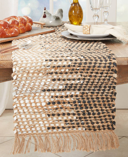 9202 - Two-Tone Leather Jute 16x72 Table Runner
