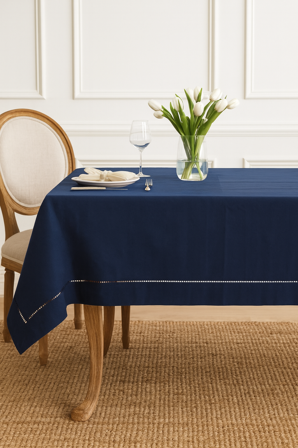 7300 - Navy Blue Hemstitch Tablecloth
