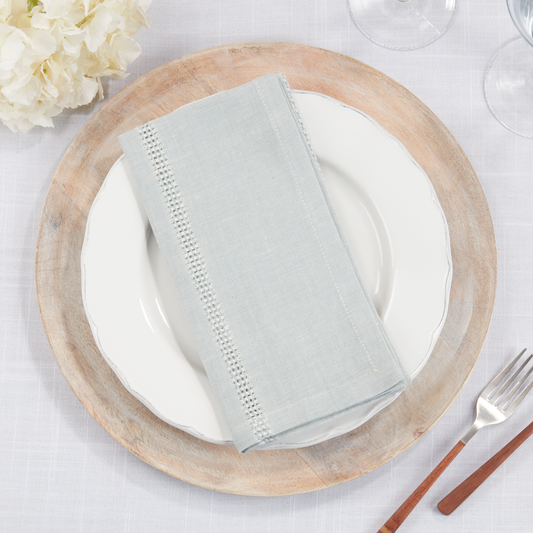 6865 - Blue-Grey Leno Stripe Cotton-Linen 20" Cloth Napkin