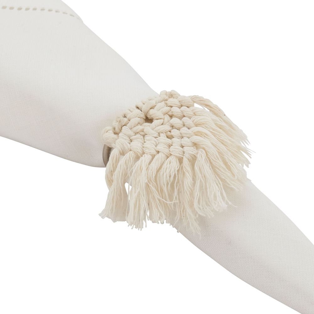 NR200 - White Cotton Braided Napkin Ring with Metal Accent