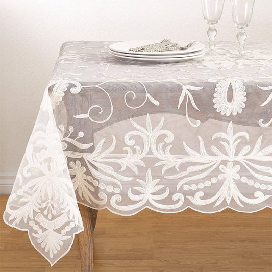 AN01 - Ivory Embroidered Floral 54" Square Tablecloth