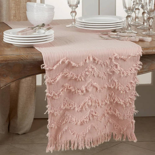 1872 - Rose Pink Chevron Fringe 16"X72" Table Runner