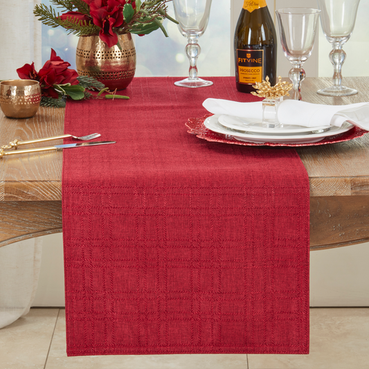 6179 - Burgundy Stitched Plaid Table Runner