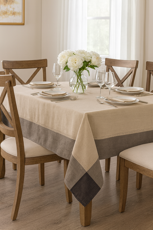 TBL0018 - Brown Two-Tone Cotton Blend Tablecloth