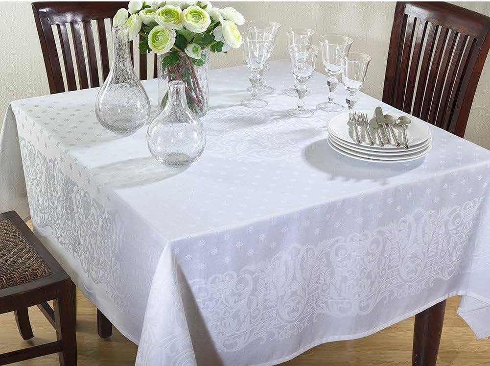 5919 - White Jacquard Tablecloth – 72" Square Polyester Table