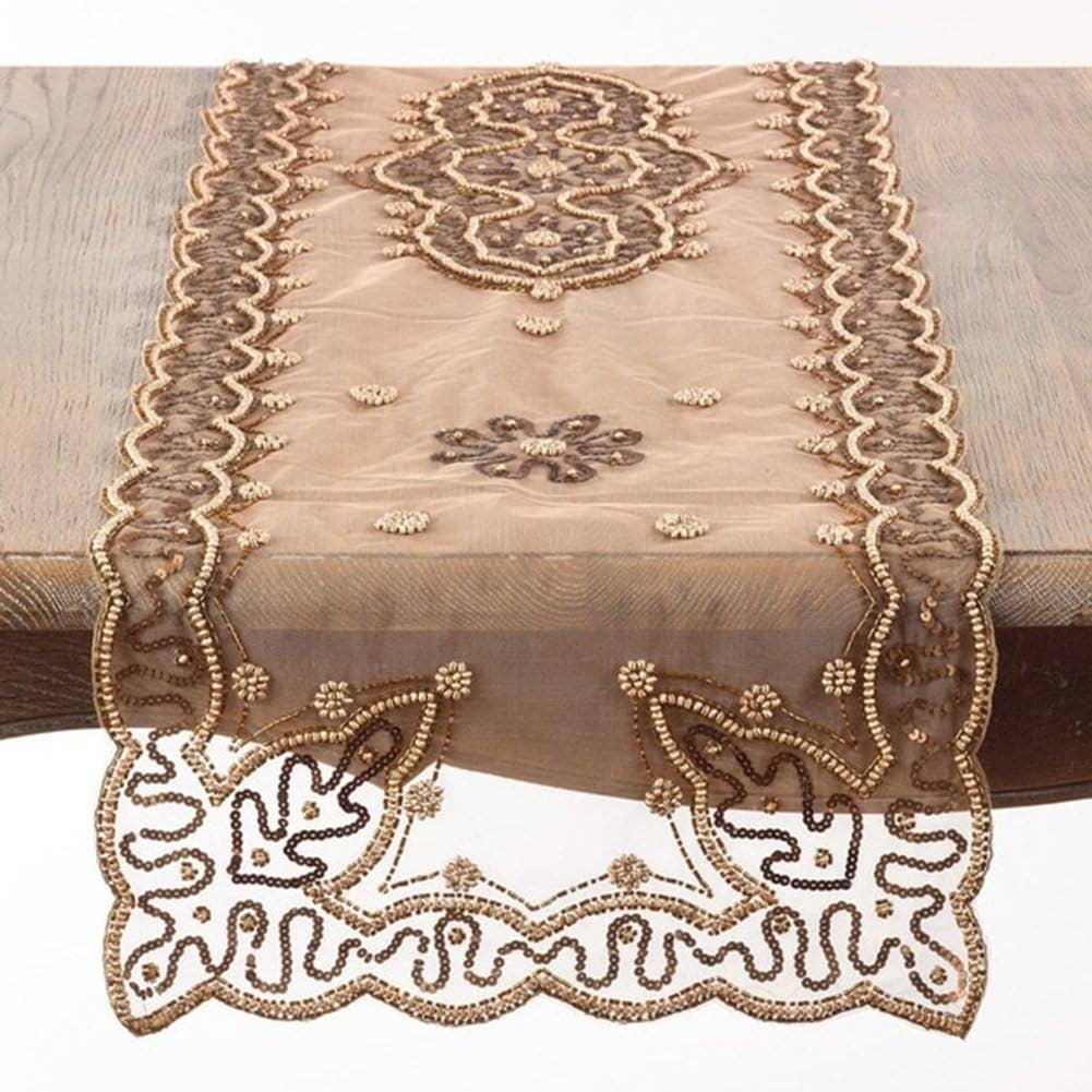 BD15 - Stunning Gold Hand Beaded Table Runner