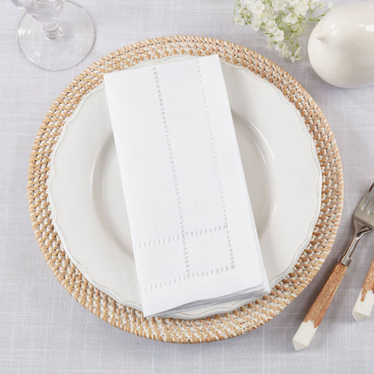 1608 - White Double Hemstitch 20" Cloth Napkin