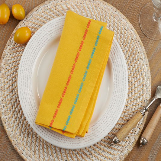 2621 - Yellow Dobby Border Cotton 18" Cloth Napkin