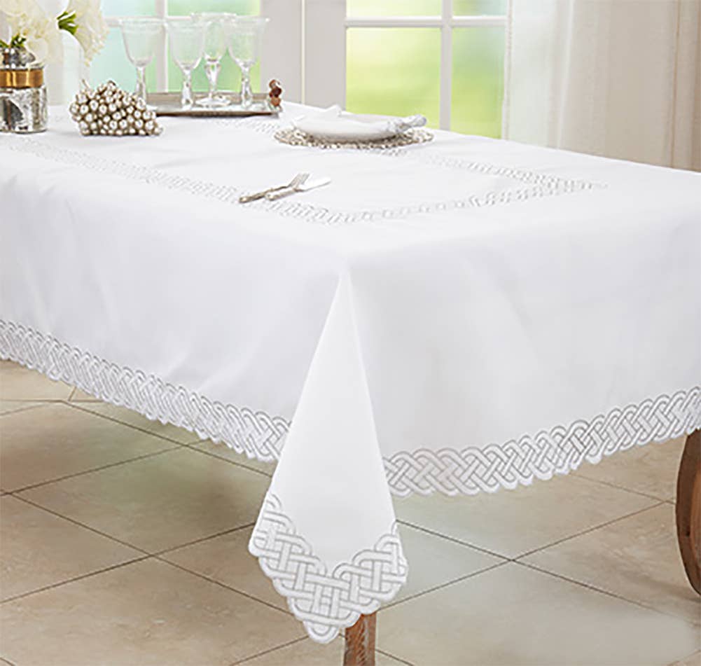 1729 - Silver Braid Embroidered Tablecloth