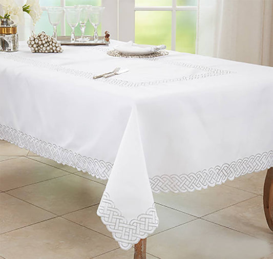 1729 - Silver Braid Embroidered Tablecloth