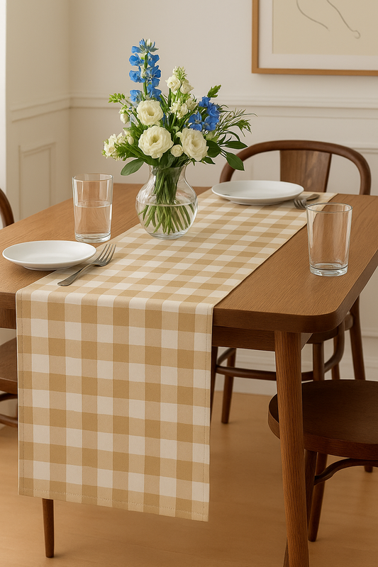 TBL0045 - Beige-White Handmade Buffalo Check Table Runner