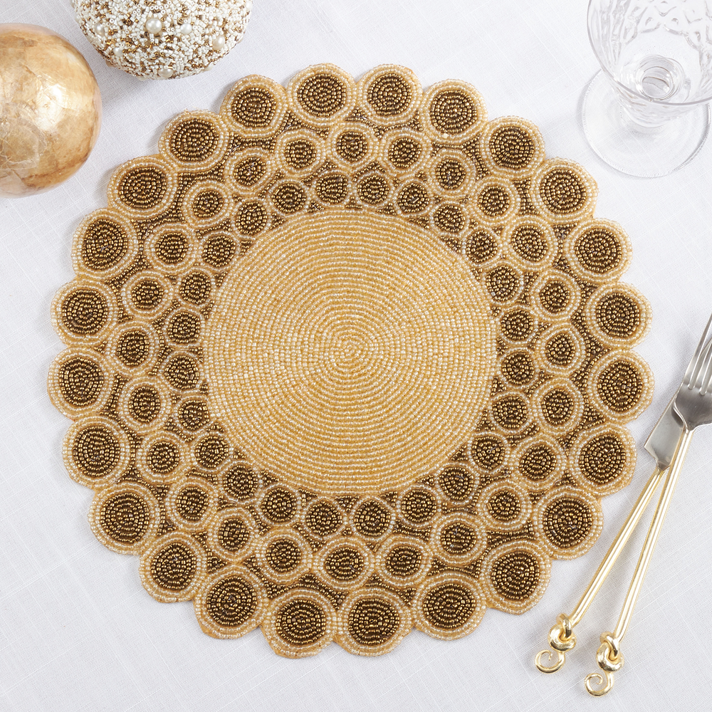181 - Gold Beaded 14" Round Placemat