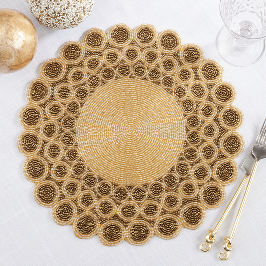 181 - Gold Beaded 14" Round Placemat