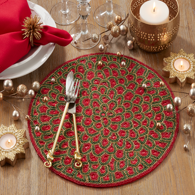 118 - Red Beaded 14" Round Placemat